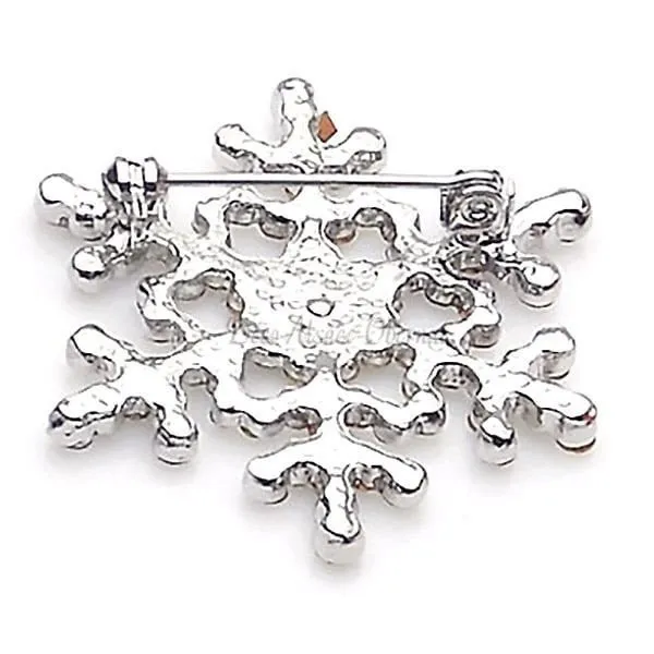 Silver fancy snowflake brooch set with rhinestones