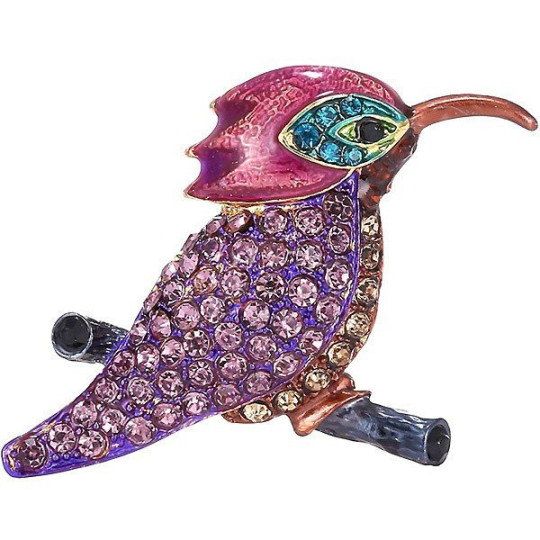 Broche Fantaisie argentée forme Oiseau des Iles sertie de Strass