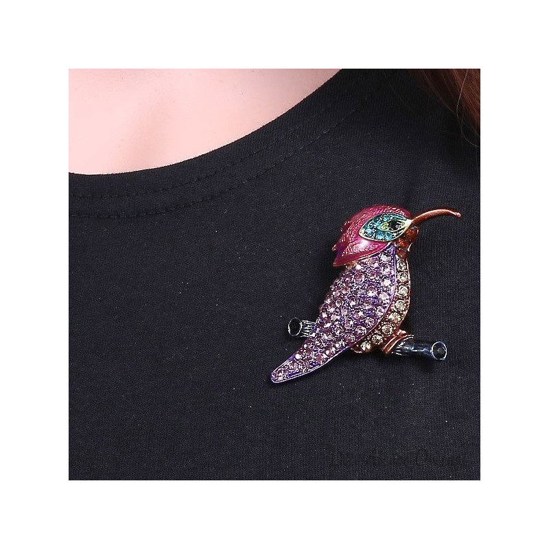 Silver fancy brooch in the shape of an Island Bird, set with rhinestones