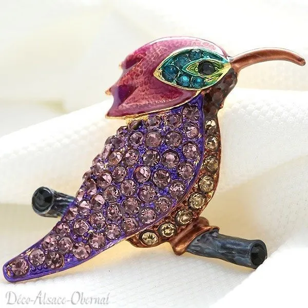 Silver fancy brooch in the shape of an Island Bird, set with rhinestones