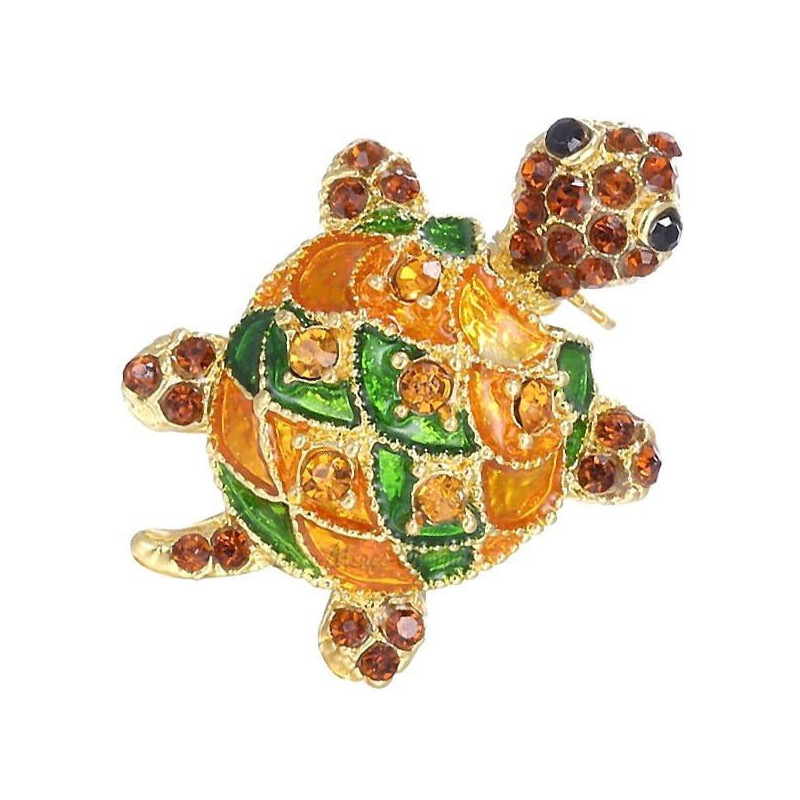 Gold fancy brooch in multi color Turtle shape set with Rhinestones
