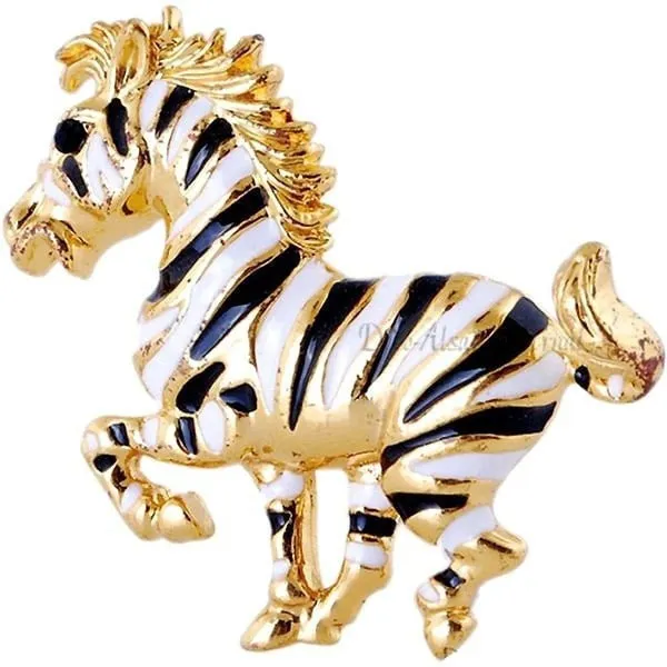 Golden fancy brooch horse shape black stripe