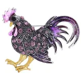 Golden fancy rooster brooch set with rhinestones