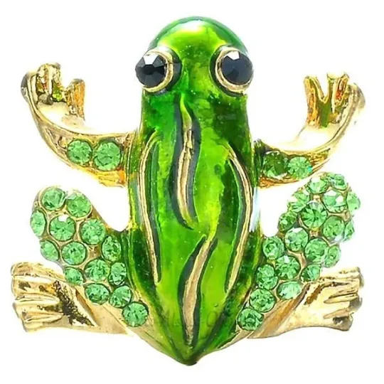 Broche Fantaisie dorée forme Grenouille sertie de Strass