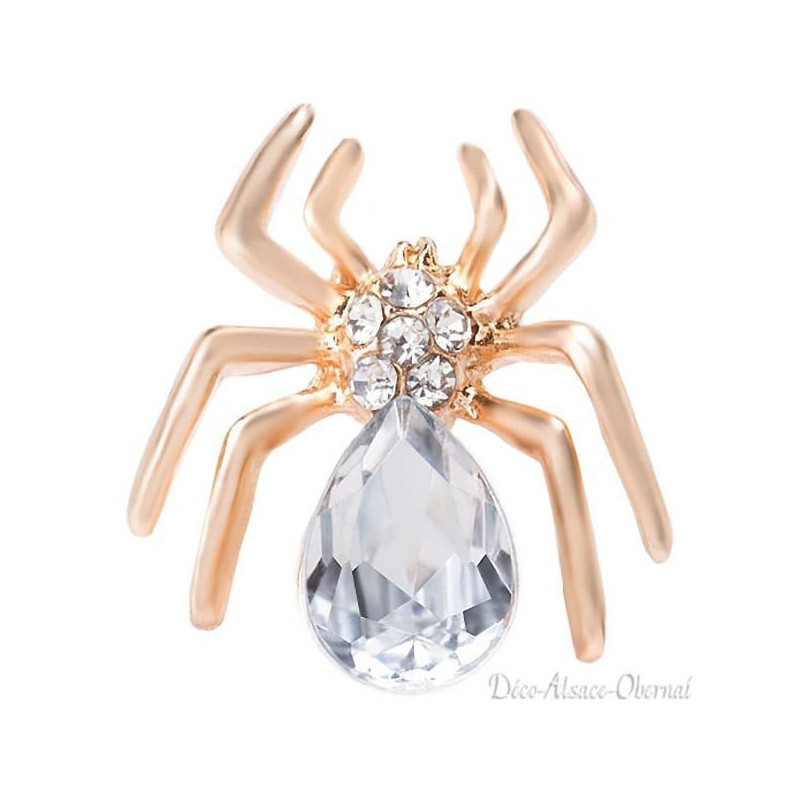 Golden fancy pins brooch spider shape set with rhinestones
