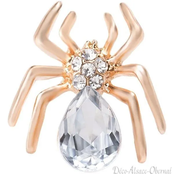 Golden fancy pins brooch spider shape set with rhinestones