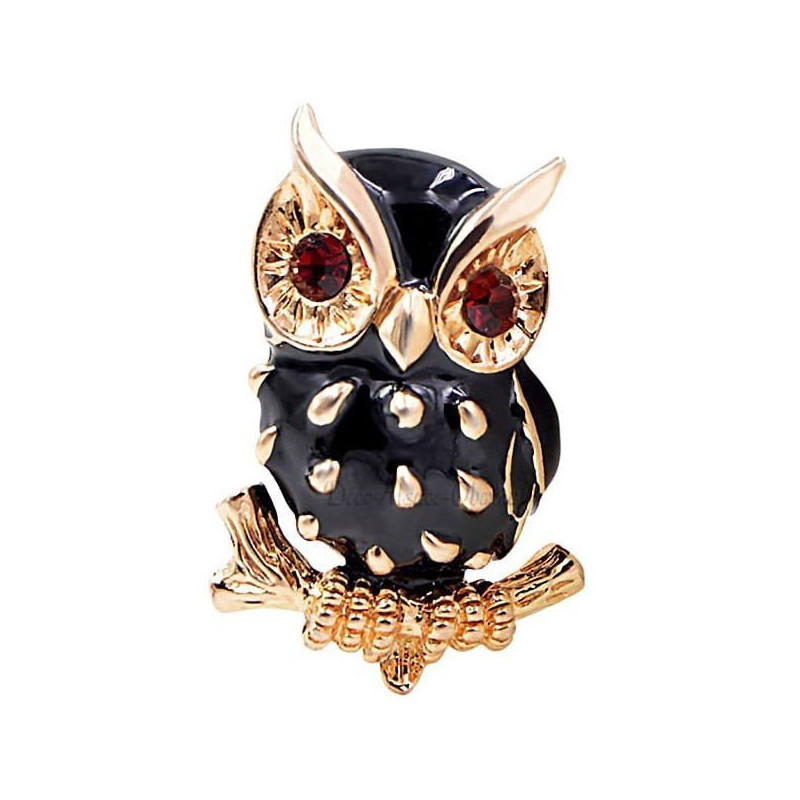 Broche Fantaisie Hibou Noir et dorée sertie de Strass