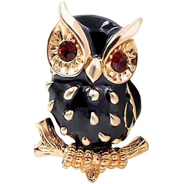 Broche Fantaisie Hibou Noir et dorée sertie de Strass