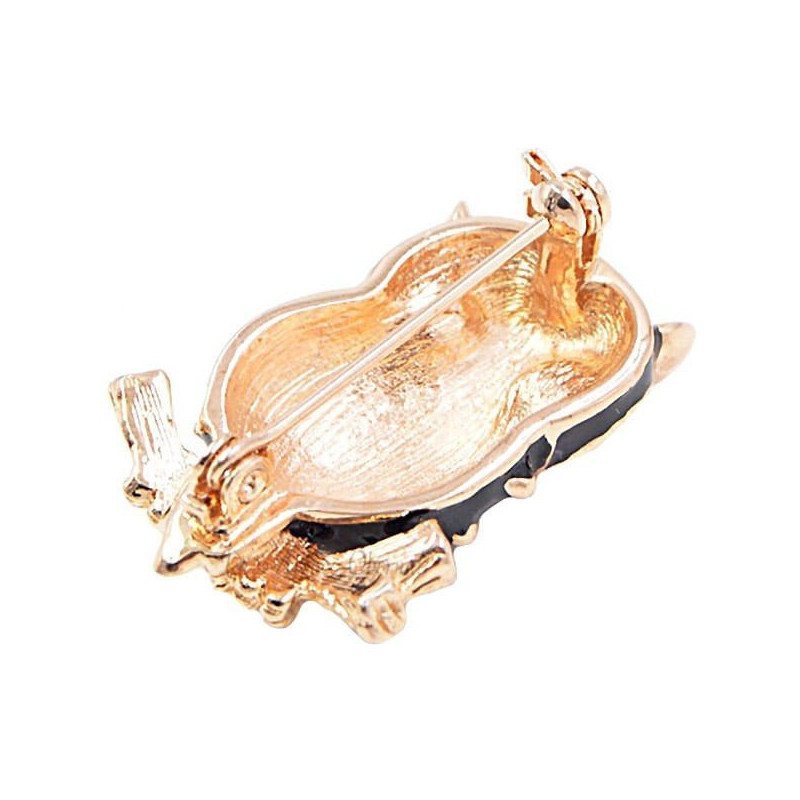Broche Fantaisie Hibou Noir et dorée sertie de Strass