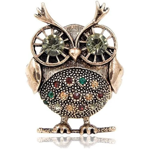 Broche Fantaisie Hibou Cuivré sertie de Strass