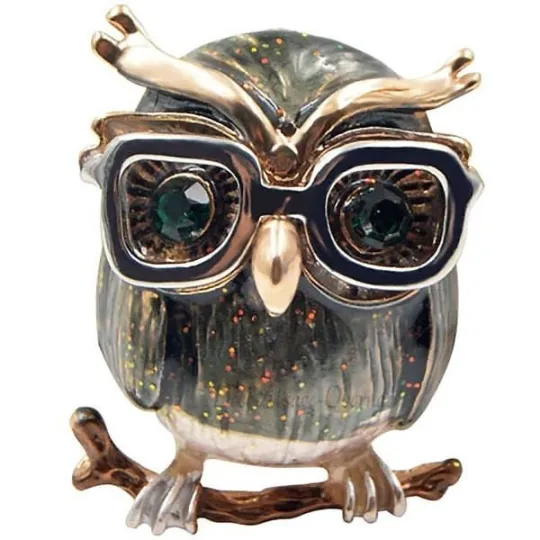 Broche Fantaisie Hibou à Lunette sertie de Strass