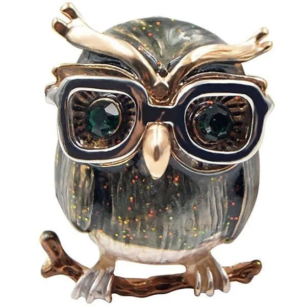 Fancy Owl Brooch with Bezel set with Rhinestones