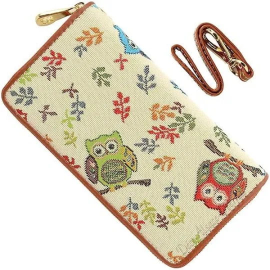 Portefeuille avec dragonne motif oiseau Hibou