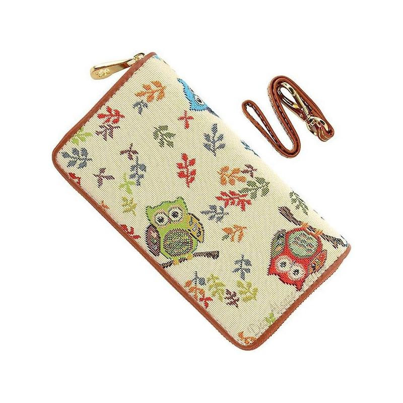 Wallet with strap owl motif