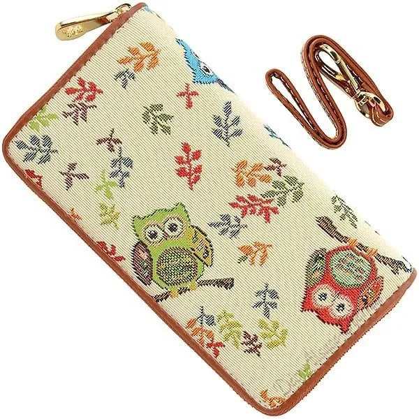 Wallet with strap owl motif