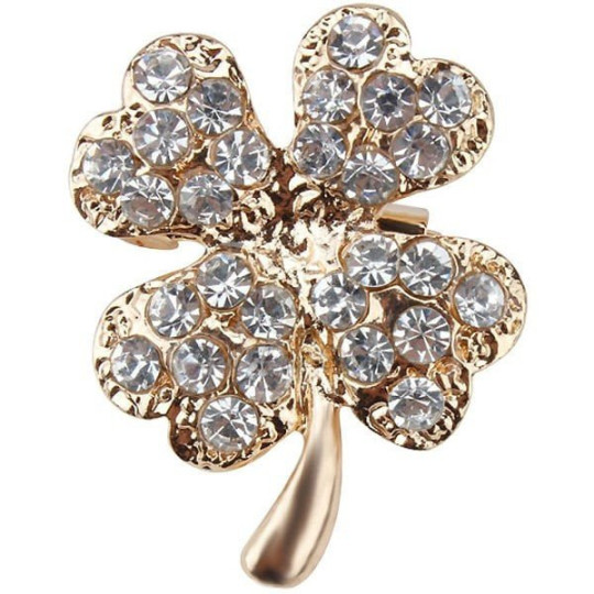 Broche Fantaisie Trèfle à 4 Feuilles dorée sertie de Strass