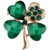 Goldene Brosche Clover Fancy 4 Green Strass besetzte grüne Blätter
