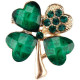 Golden Fancy Brooch Green 4 Leaf Clover set with Green Rhinestones
