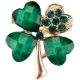 Broche Fantaisie dorée Trèfle à 4 Feuilles Verte sertie de Strass Vert