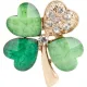 Broche Fantaisie dorée Trèfle à 4 Feuilles Verte assortis et sertie de Strass