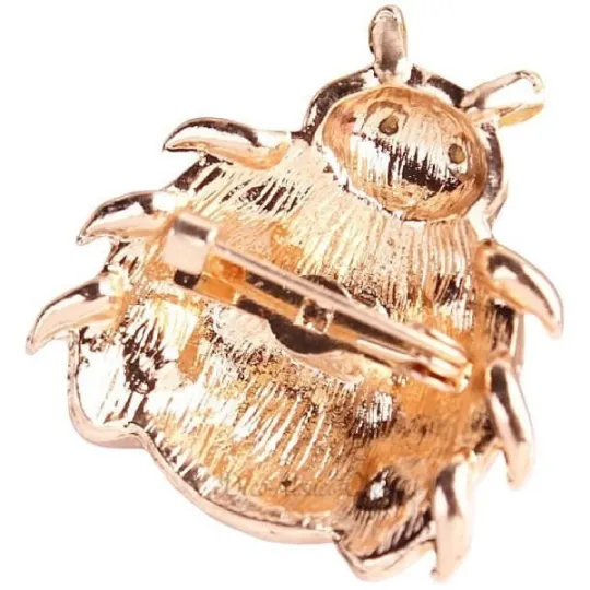 Goudkleurige Fantasiebroche in Lieveheersbesturvorm met Strass