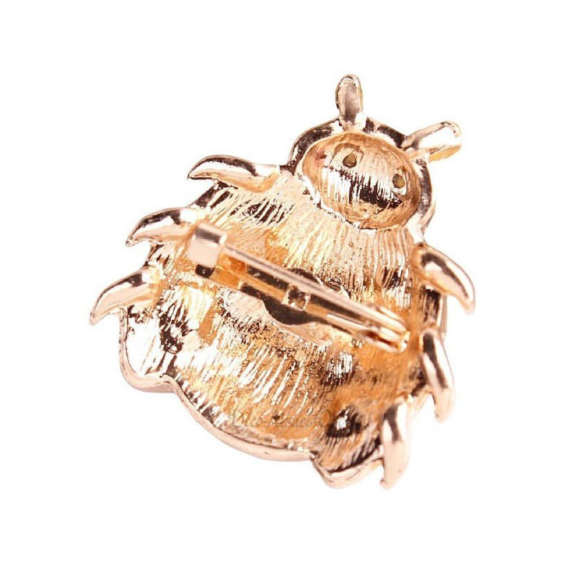 Golden Fancy Ladybug brooch set with Rhinestones