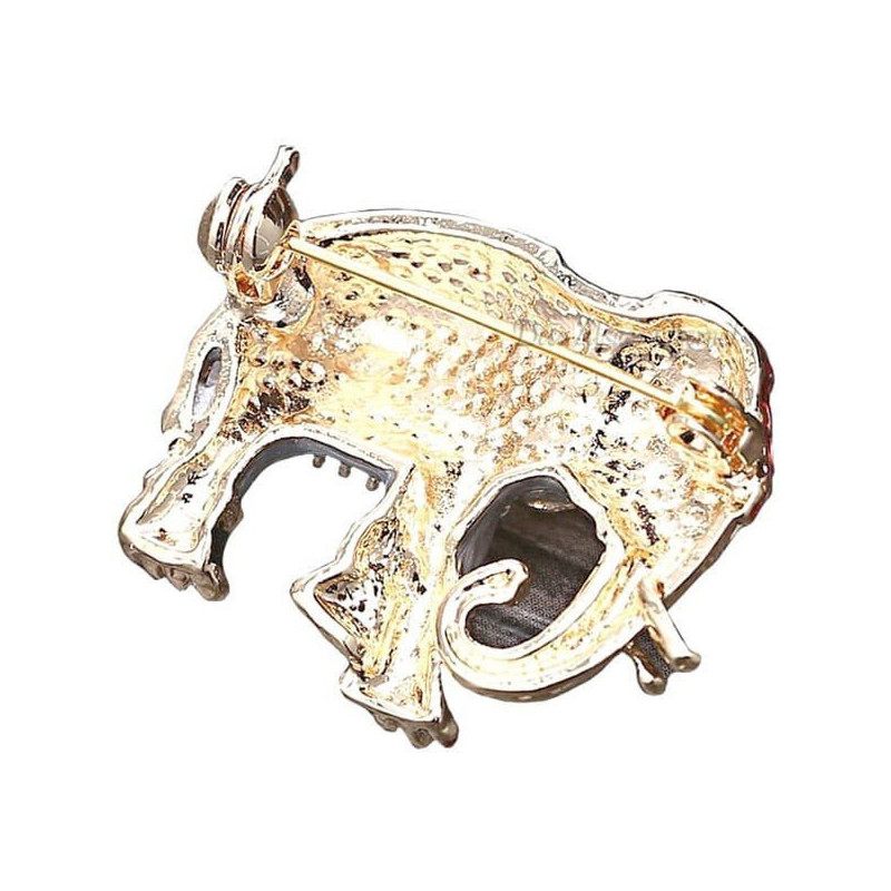 Golden fantasy brooch in the shape of an elephant with enamel paint