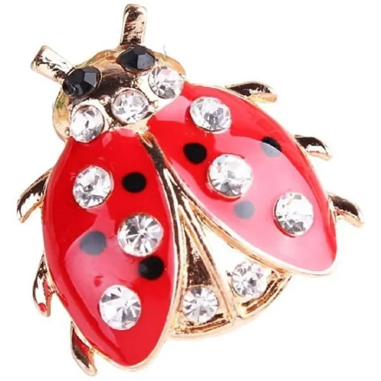 Broche Fantaisie dorée Coccinelle Points Noirs sertie de Strass