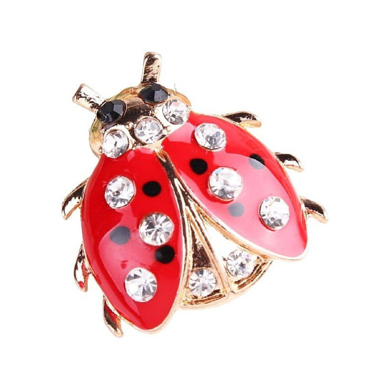 Broche Fantaisie dorée Coccinelle Points Noirs sertie de Strass