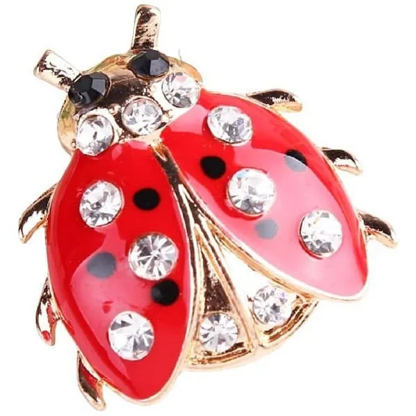 Gold Fancy Ladybug Black Dots Brooch set with Rhinestones