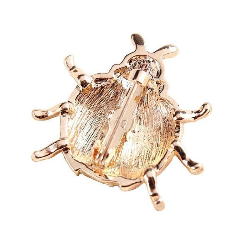 Broche Fantaisie dorée Coccinelle Points Noirs sertie de Strass