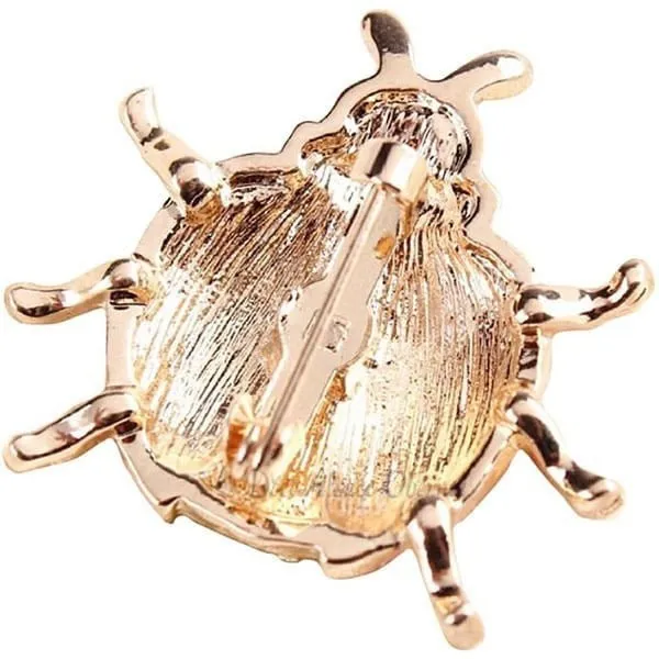 Broche Fantaisie dorée Coccinelle Points Noirs sertie de Strass