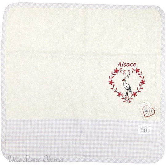 Essuie-Mains de Cuisine carré 100% Coton fond Écru à rayures grise brodé Coeur
