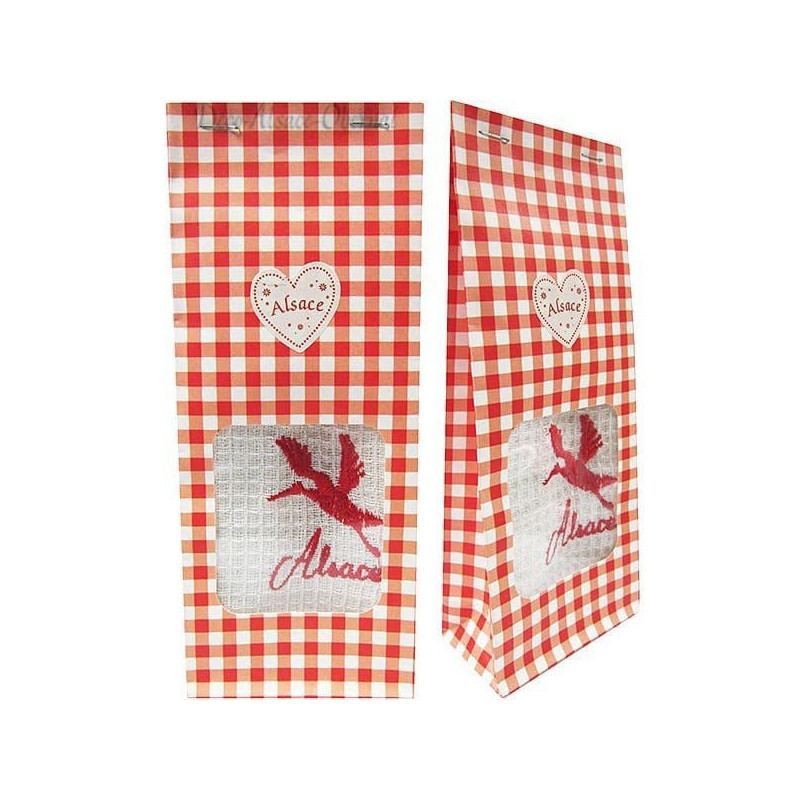 Red Gift Pouch Embroidered Hand Towel Alsatian Stork To Offer!
