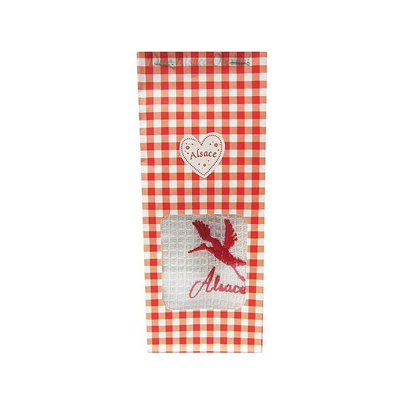 Red Gift Pouch Embroidered Hand Towel Alsatian Stork To Offer!