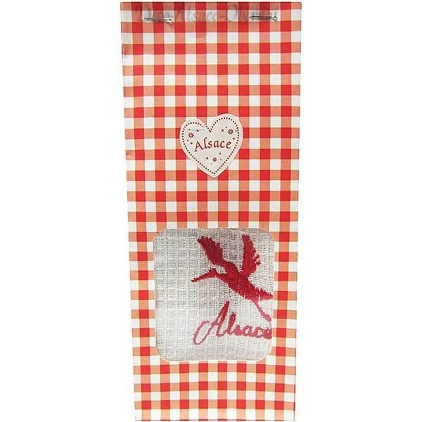 Rotes Geschenk-Geschenkpapier-handgestickter Storch aus Elsass zu Bieten!