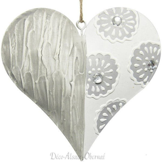 Coeur d'Alsace en Métal avec Reliefs Fleurs et Strass