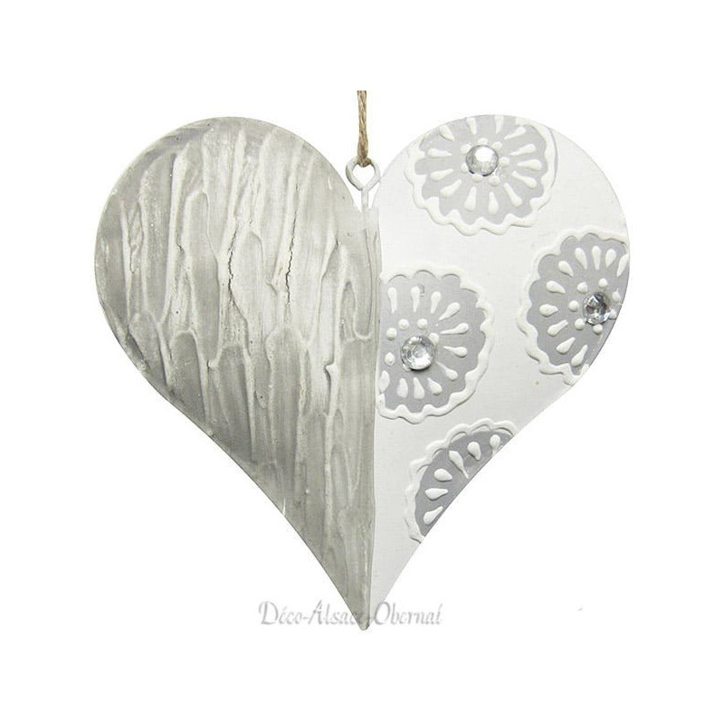 Coeur d'Alsace en Métal avec Reliefs Fleurs et Strass