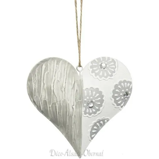 Hartje Elzas in Metaal met Reliëfbloemen en Strass