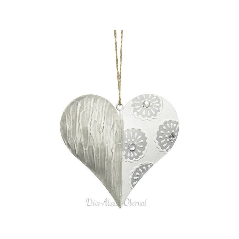 Coeur d'Alsace en Métal avec Reliefs Fleurs et Strass
