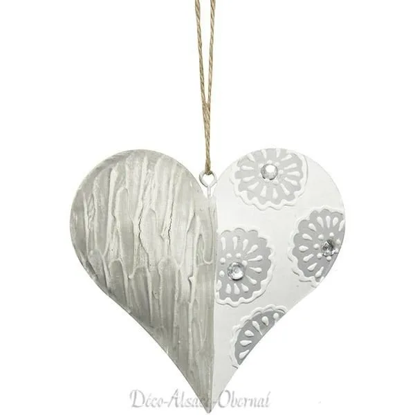 Elsässer Metallherz mit Blumenrelief und Strasssteinen