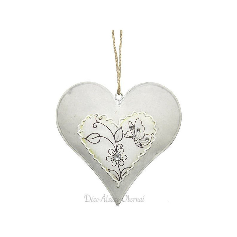 Alsace Metal Heart with Butterflies and Rhinestone Flowers