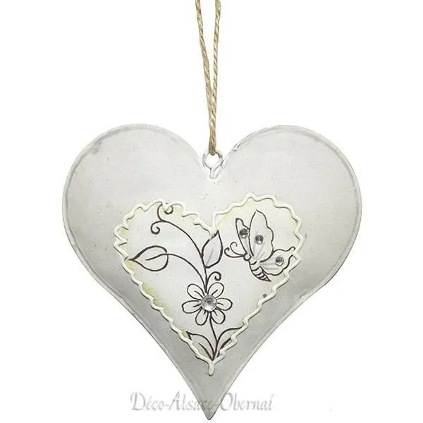 Alsace Metal Heart with Butterflies and Rhinestone Flowers