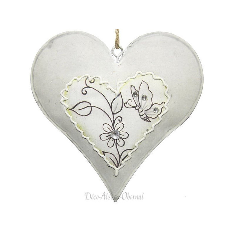 Alsace Metal Heart with Butterflies and Rhinestone Flowers