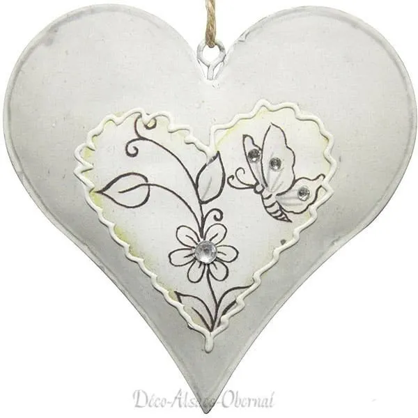 Alsace Metal Heart with Butterflies and Rhinestone Flowers