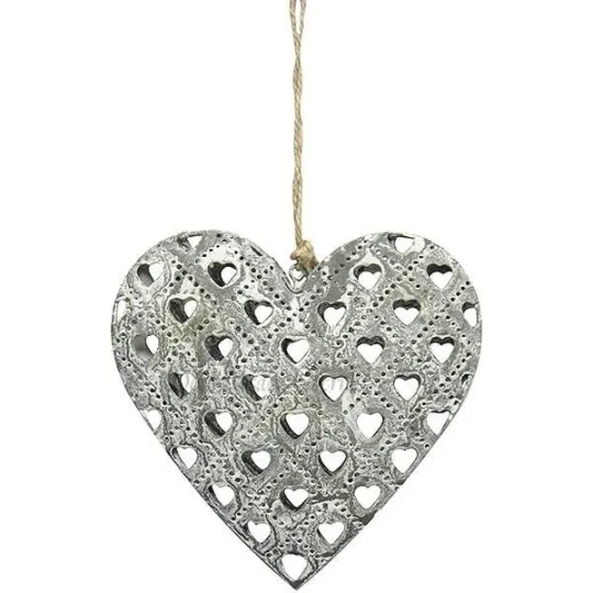 Grijs Metalen Alsace Hart met Steeneffect, Lasergesneden Harten