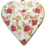 Coeur d'Alsace en Métal fond Vert Vintage décor Bouquet de Fleurs