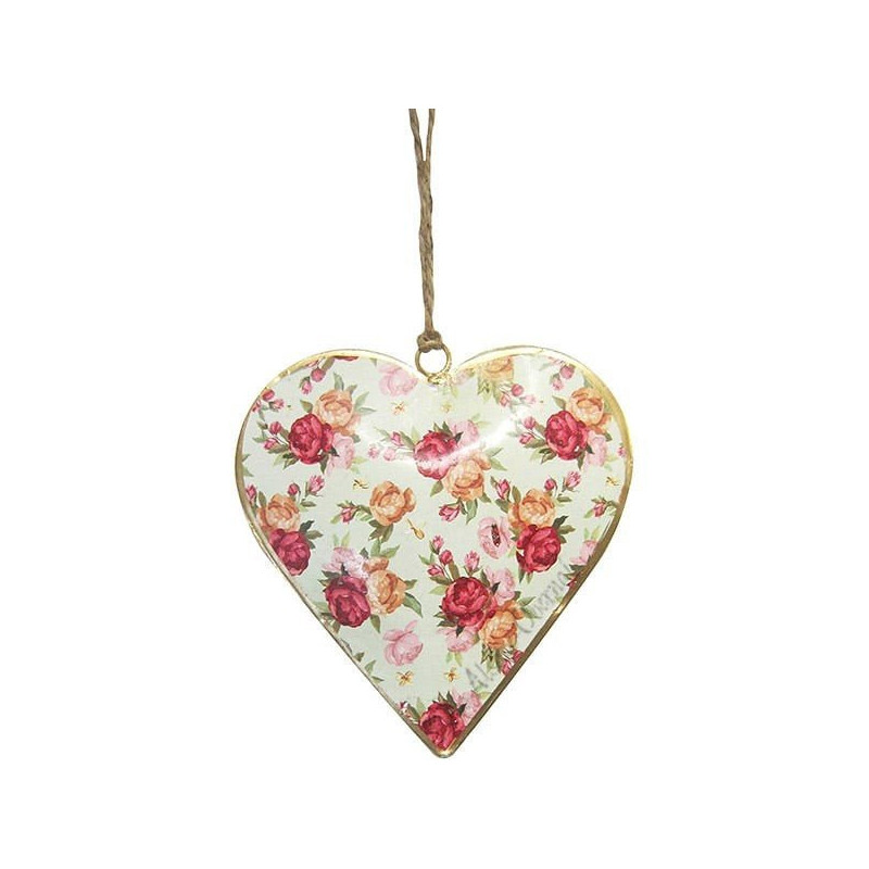 Coeur d'Alsace en Métal fond Vert Vintage décor Bouquet de Fleurs