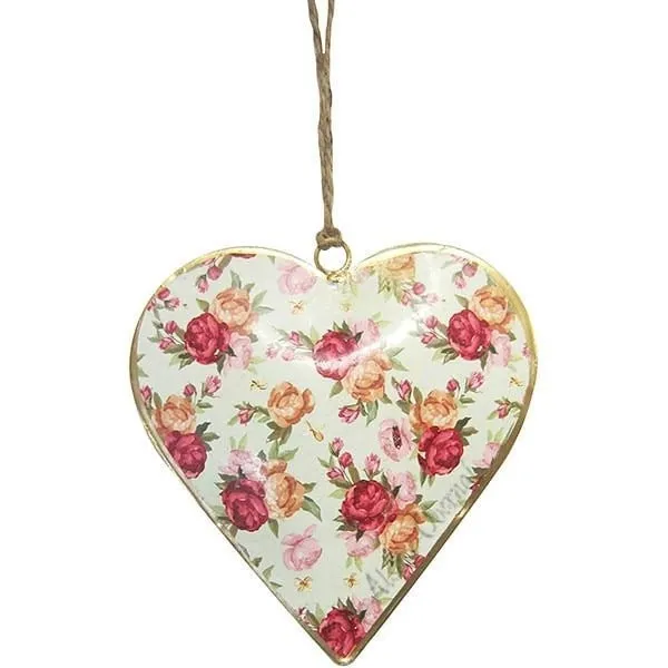 Alsace Metal Heart Vintage Green background decor Bouquet of Flowers