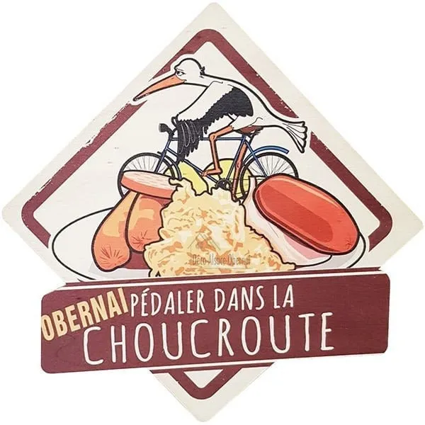 Plaque en Bois Pédaler dans la Choucroute à Obernai Blason Vintage